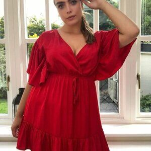 SHEIN Size 4X Surplice Neck Flutter Sleeve Ruffle Hem Dress